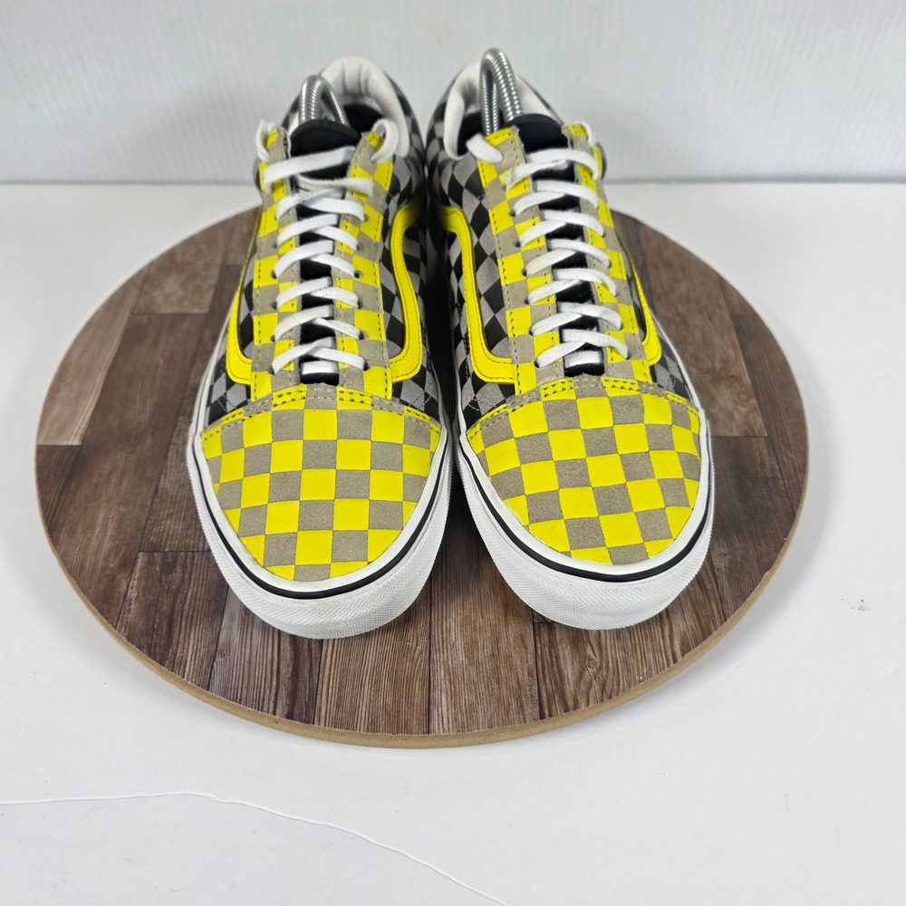 Vans Old Skool M Sz 9.5/ W 10.5 Yellow Gray Checkerboard Suede Skate Sneakers - Picture 3 of 10